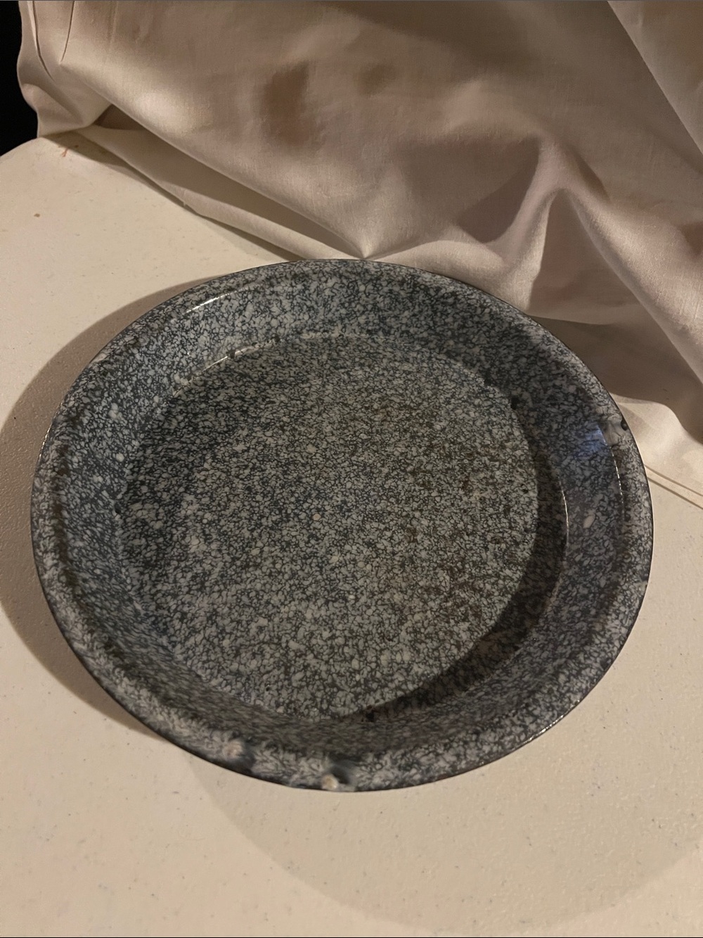 Antique Speckled Gray Enamelware Dinner Plate
